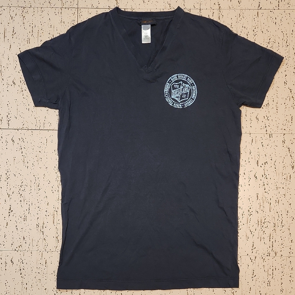 Diesel Navy Blue Full Graphic Big Logo V-Neck T-Shirt
